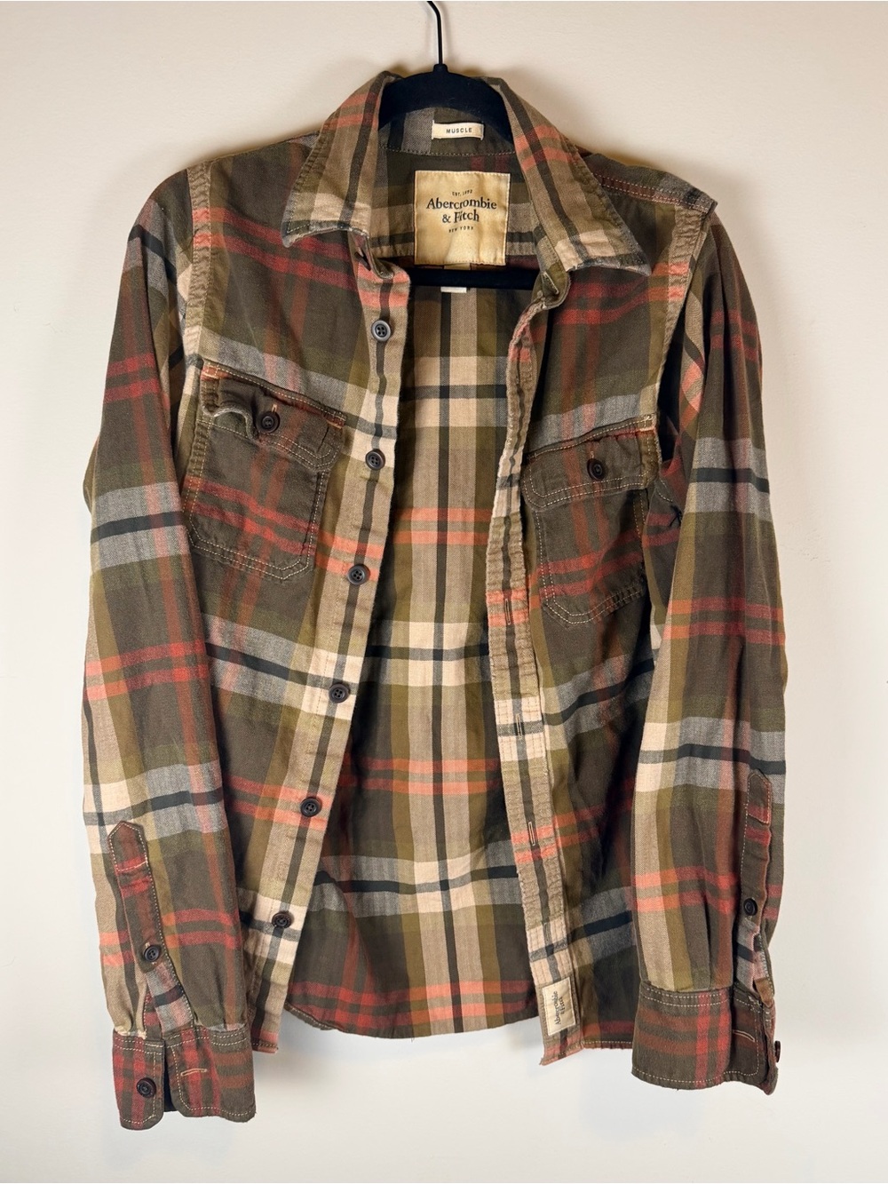 Abercrombie & Fitch 100% Cotton Olive Plaid Lightweight Shirt Jacket
